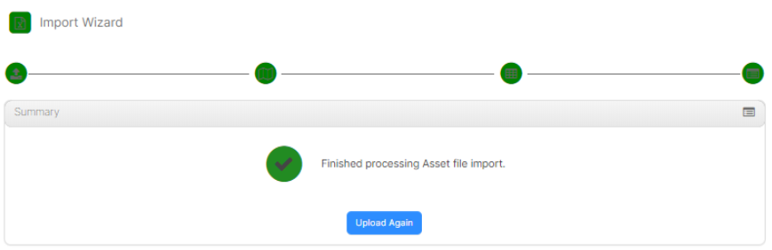 Import wizard finish message with no errors.